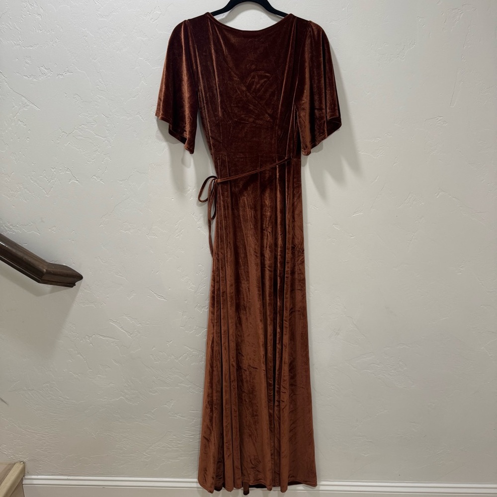 NWT Baltic Born Meghan Velvet Wrap Maxi Dress Bronze Brown Women's Small - Picture 11 of 16